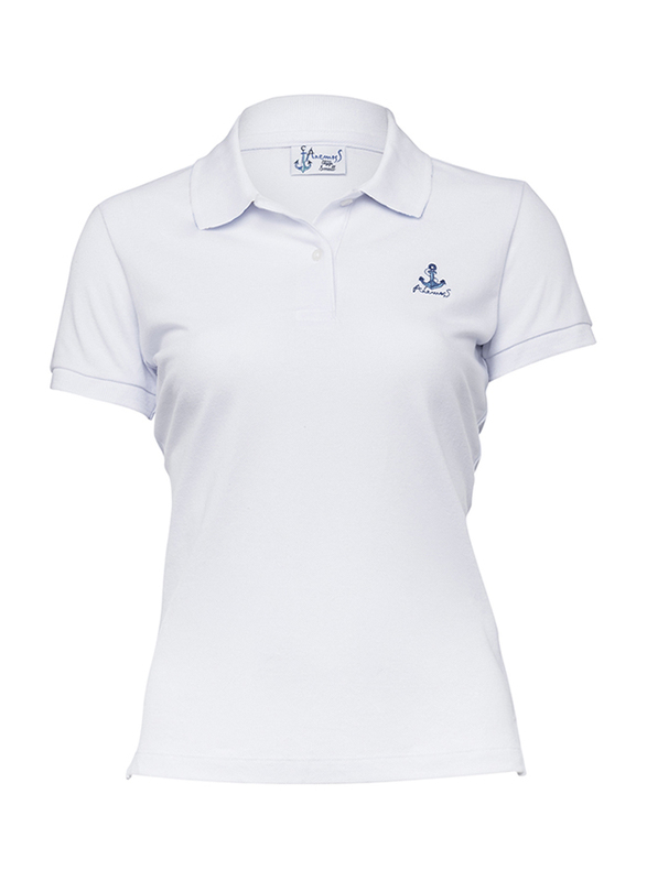 BiggDesign Anemoss Aquarium Pattern Short Sleeve Polo Neck T-Shirt for Women, Medium, White