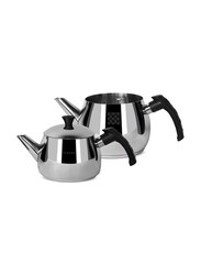 Serenk 3.5 Ltr Traditional Turkish Stainless Steel Double Stove Top Tea Pot with Insulation Base Kettle, Silver