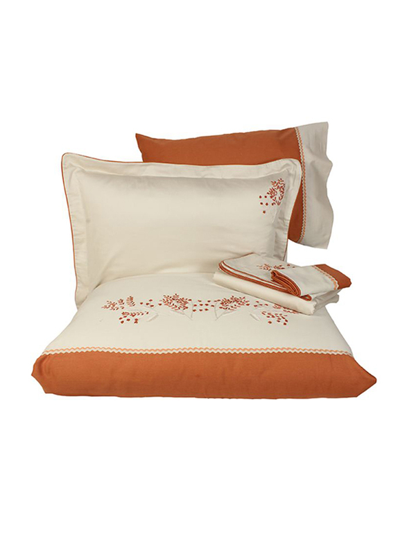 Ecocotton 6-Piece Efza Double Duvet Cover Set, 1 Duvet Cover + 1 Bed Sheet + 2 Pillow Cases + 2 Oxford Pillow Cases, Beige/Brown