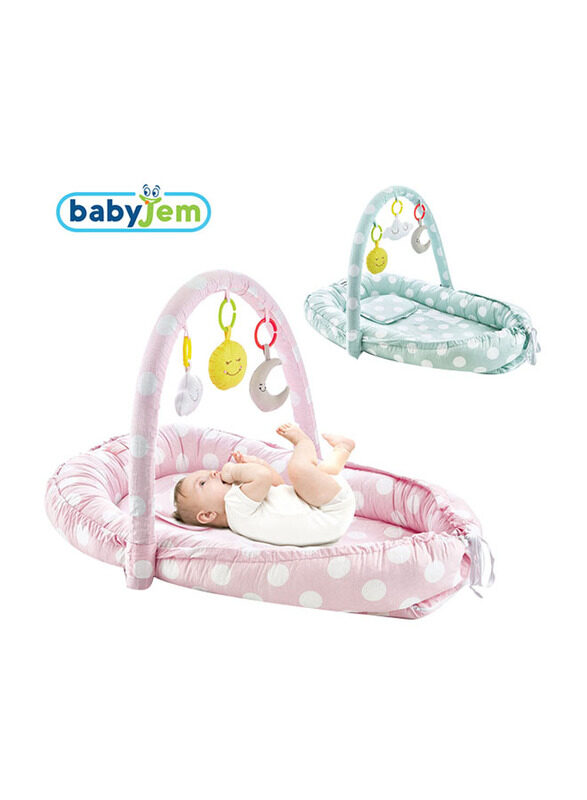 Babyjem Portable Baby Bed with Toys, 0-6 Months, Green