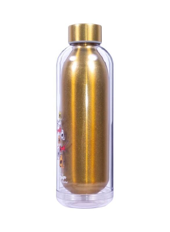 Biggdesign 700ml Cats Printed Water Bottle, 23 x 8 x 8cm, Gold/Clear/White