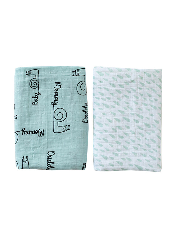 Milk & Moo 2-Piece Sangaloz Muslin Swaddle Baby Blankets, Blue/Black/White