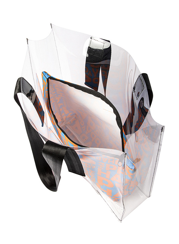 BiggDesign Moods Up Happy Transparent Shopping Tote Bag for Women, Orange/Blue