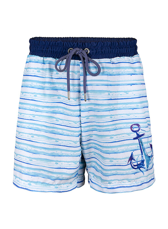 Anemoss Waves Swim Trunk Shorts for Men, S, White/Blue