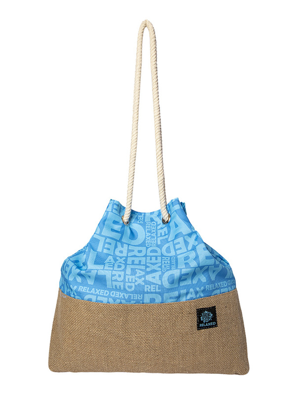BiggDesign Moods Up Relaxed Jute Shoulder Bag for Women, Blue/Beige