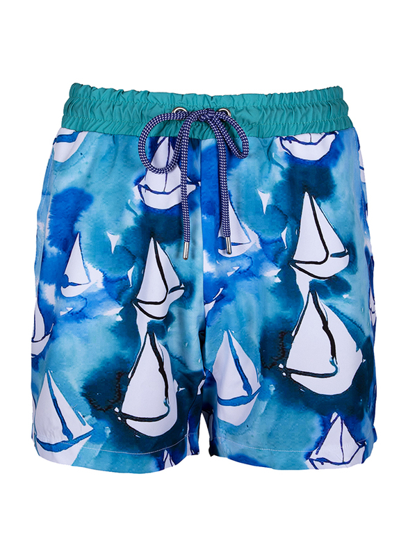 Anemoss Sailboats Swim Trunk Shorts for Men, S, Blue