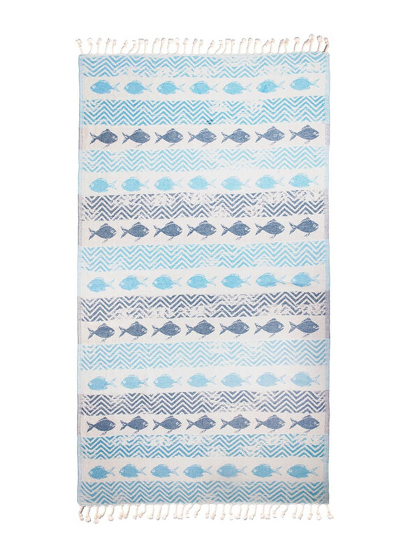 Anemoss 100% Cotton Fishes Patterned Turkish Peshtemal, Multicolour