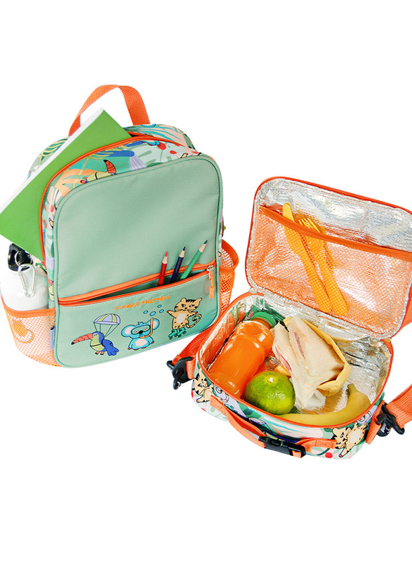 Milk&Moo School Backpack Set for Kids Unisex, Green/Orange
