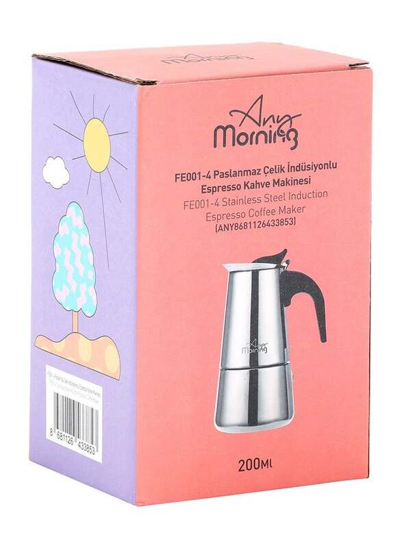 Any Morning 200ml Stainless Steel Stove Top Espresso Maker, Silver
