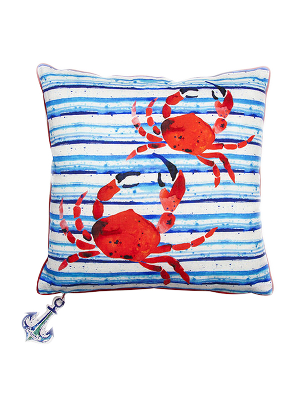 BiggDesign Anemoss Crab Patterned Fiber Filled Cotton Square Pillow, White
