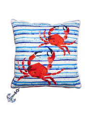 BiggDesign Anemoss Crab Patterned Fiber Filled Cotton Square Pillow, White