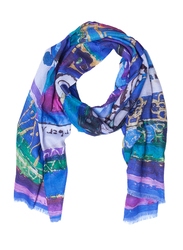 Biggdesign Water Patterned Scarf for Women, Blue