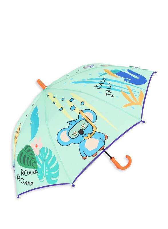 Milk & Moo Jungle Friends 8 Ribs Folding Umbrella with Whistle for Children, Multicolour