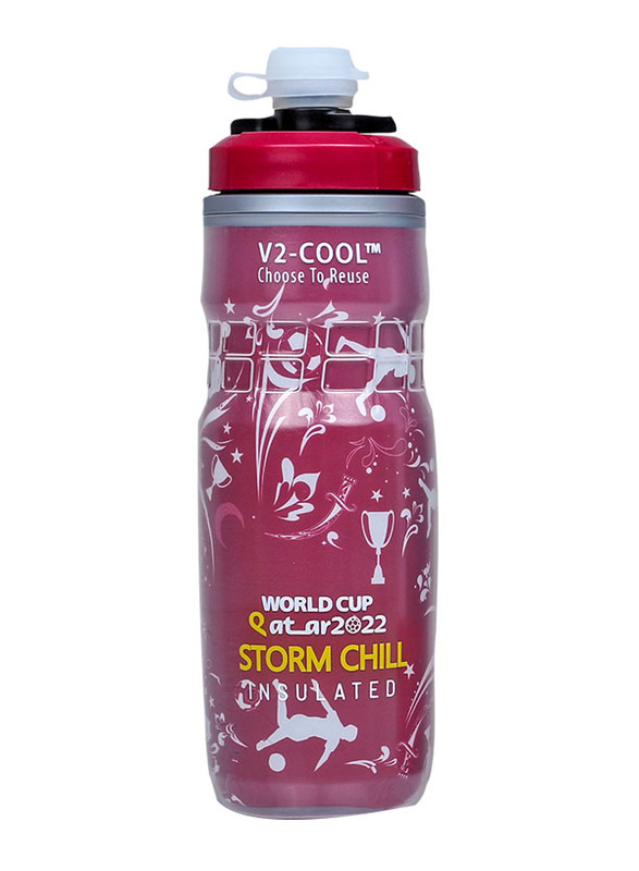 V2-Cool 620ml World Cup Qatar 2 Printed Storm Insulated Water Bottle for Cycle Cage Fit, with Free Silicon Mudcap, Multicolour