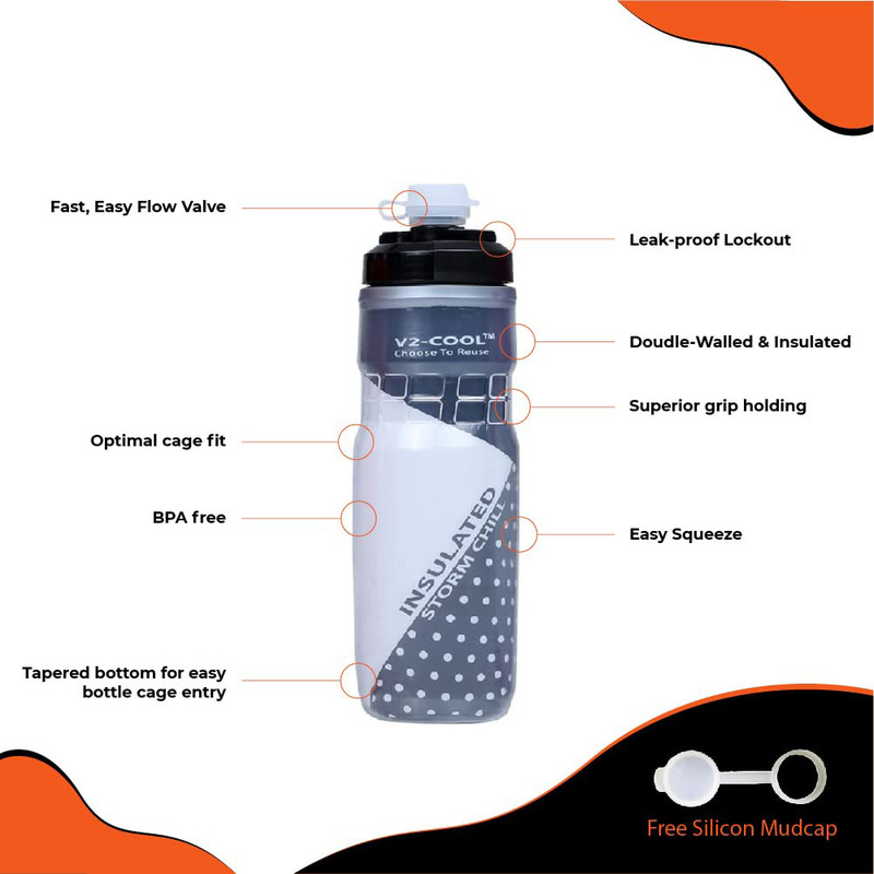 V2-Cool 620ml Storm Insulated Water Bottle for Cycle Cage Fit, with Free Silicon Mudcap, Green