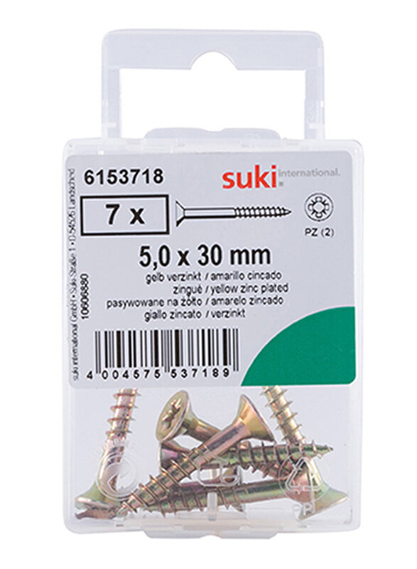 

Suki 3 x 0.5cm 7-Piece Countersunk Raised Chipboard Screws, 6153718, Gold