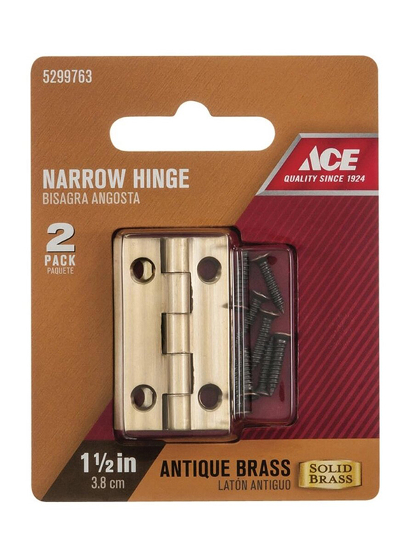 

ACE 3.8cm Brass Narrow Hinge, 2 Pieces, Gold