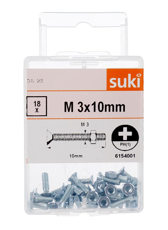 

Suki M3 x 10 mm Slotted Flat-Head Countersunk Machine Screws, Silver