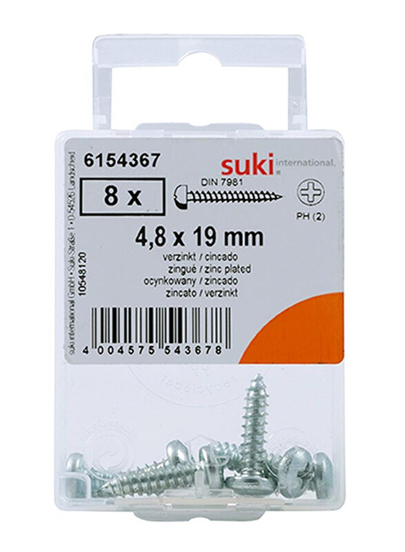 

Suki 1.9 x 0.5 cm 8-Piece Countersunk Raised Self-Tapping Screws, 6154367, Silver