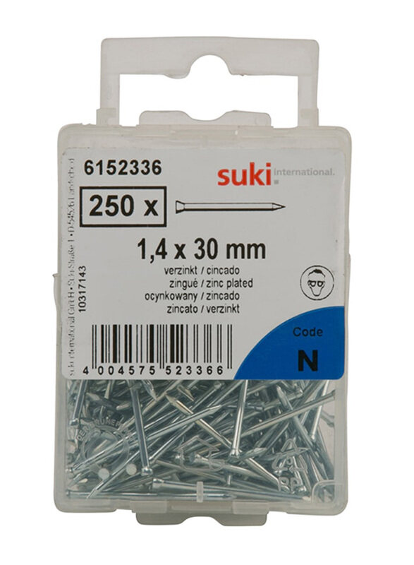 

Suki 1.4 x 30mm 250-Piece Round Head Nails, Silver