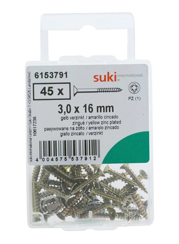 

Suki 16 x 3mm 45-Piece Pozidriv Chipboard Screws, Bronze