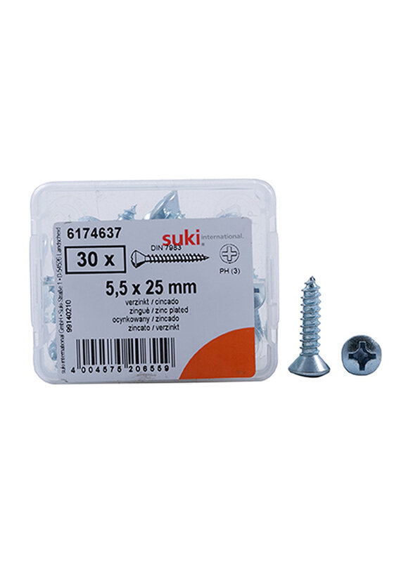 

Suki 5.5 x 25mm 30-Piece Tapping Screws, Silver