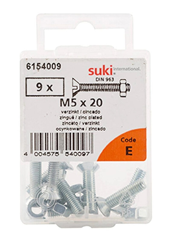 

Suki 20mm 9-Piece M5 Flat-Head Countersunk Machine Screws, 6154009, Silver