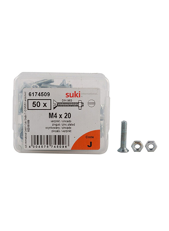 

Suki M4 x 20 mm 50-Piece Slotted Countersunk Zinc Plate Machine Screws, Silver