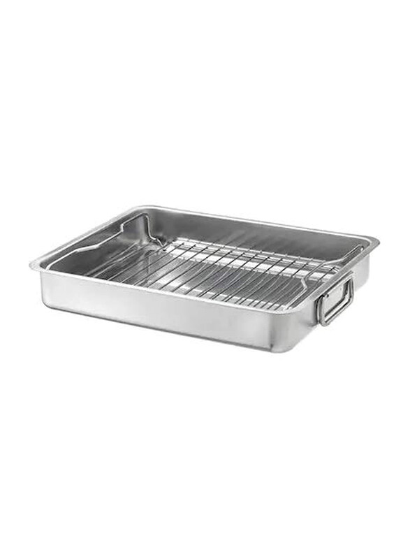 

Koncis Stainless Steel Roasting Tin Tray With Grill Rack, Silver