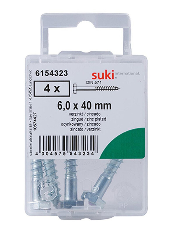 

Suki 4 x 0.6 cm 4-Piece Hexagonal Wood Screws, 6154323, Silver