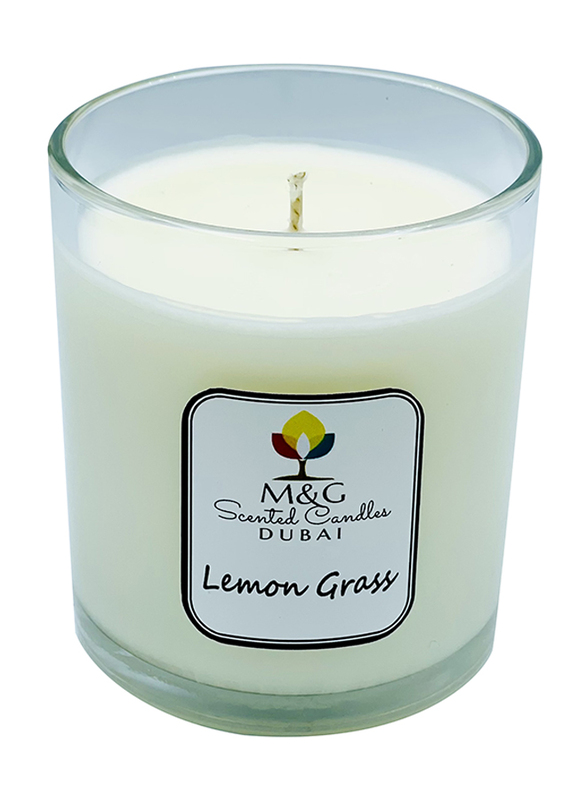 M&G Lemon Grass Soy Wax Scented Candle, 200g, White