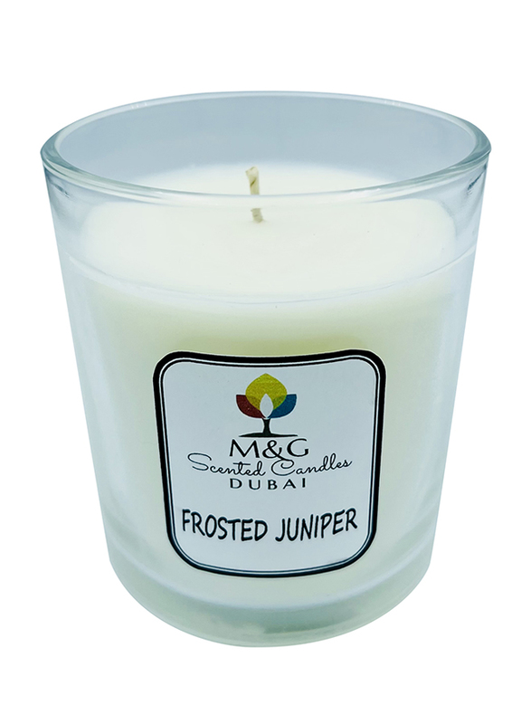 M&G Frosted Juniper Soy Wax Scented Candle, 200g, White