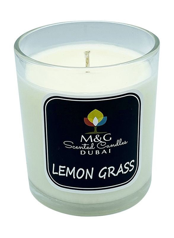 M&G Lemon Grass Soy Wax Scented Candle, 200g, White