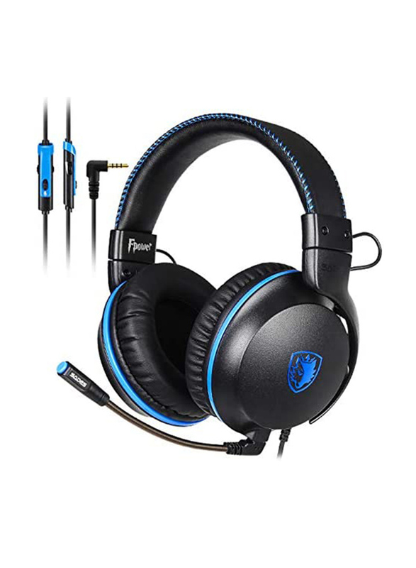 Sades Fpower SA717 Wired Over-Ear Gaming Headphones with Mic, Blue/Black