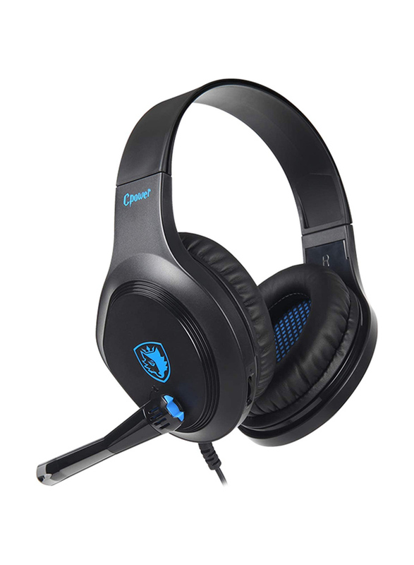 Sades Cpower SA716 Wired Over-Ear Gaming Headphones with Mic, Blue/Black
