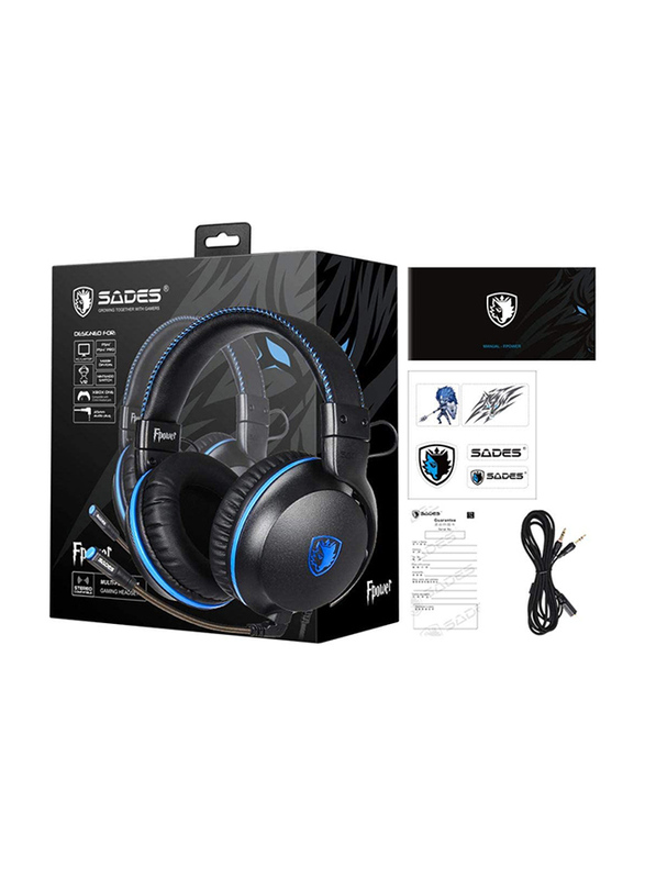 Sades Fpower SA717 Wired Over-Ear Gaming Headphones with Mic, Blue/Black