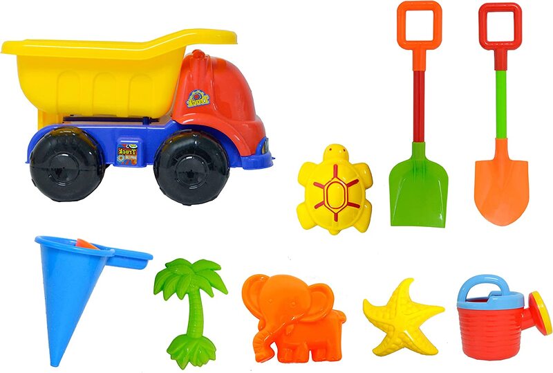 Toy Land Sand Beach Large Dump Truck Sand Shovel Set, 9 Pieces, Ages 3+