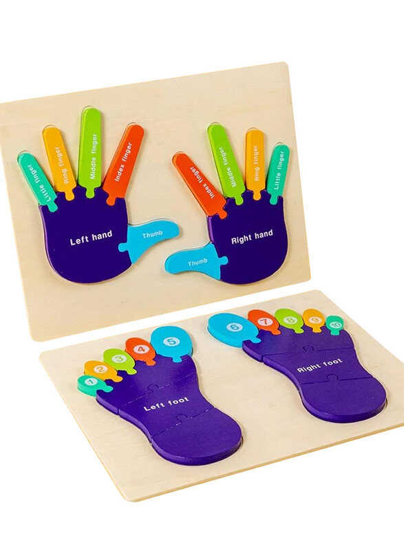 

Toy Land 28-Piece Early Education Children 3D Wooden Palms & Soles Jigsaw Puzzle Colorful Montessori Jigsaw Puzzles Toys for Children