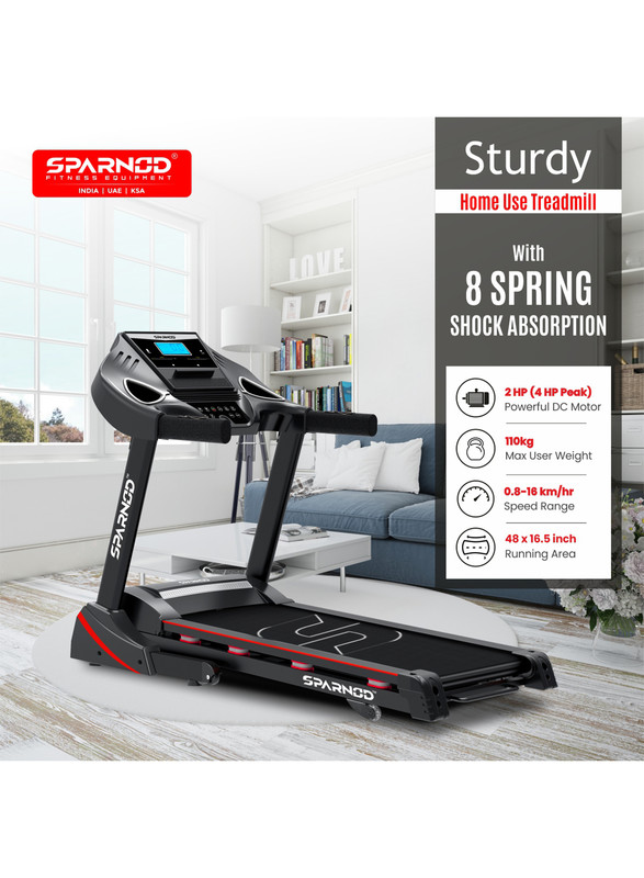 Sparnod Fitness 4 HP Peak Automatic Foldable Motorized Running Indoor Treadmill, STH-3400, Black