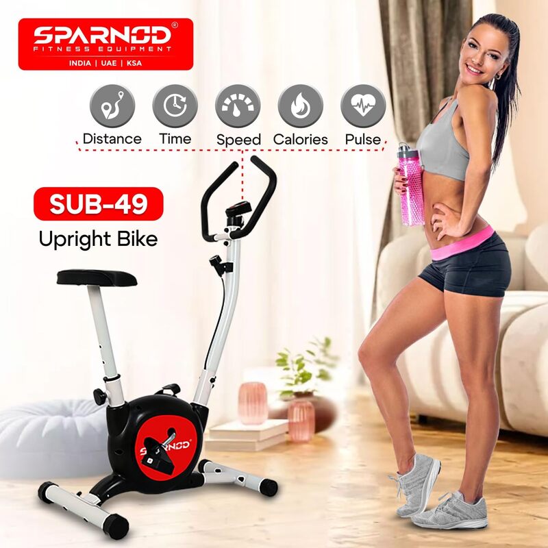 SPARNOD FITNESS SUB-49 Upright Exercise Bike for home gym - LCD Display, Height Adjustable Seat, Compact design, 4Kg Flywheel - Perfect Cardio Exercise Cycle Machine for Small Spaces (DIY)