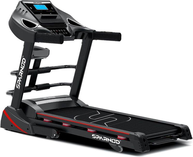 

Sparnod Fitness STH-3600: 4 HP Peak DC Motor, 16 Km/H Treadmill, Advanced Console with 12 Pre-set Programs, Comprehensive Massager, Supports 110 Kg Us