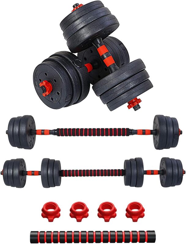 Sparnod Fitness SCD-20 2-in-1 Dumbbells/Barbell Set (20kg) - Easy 3-Step Assembly with Connector Rod, Eco-Friendly Weights, Concrete Dumbbells with PVC Coating, Slip-Free Handgrip, Total Home Fitness