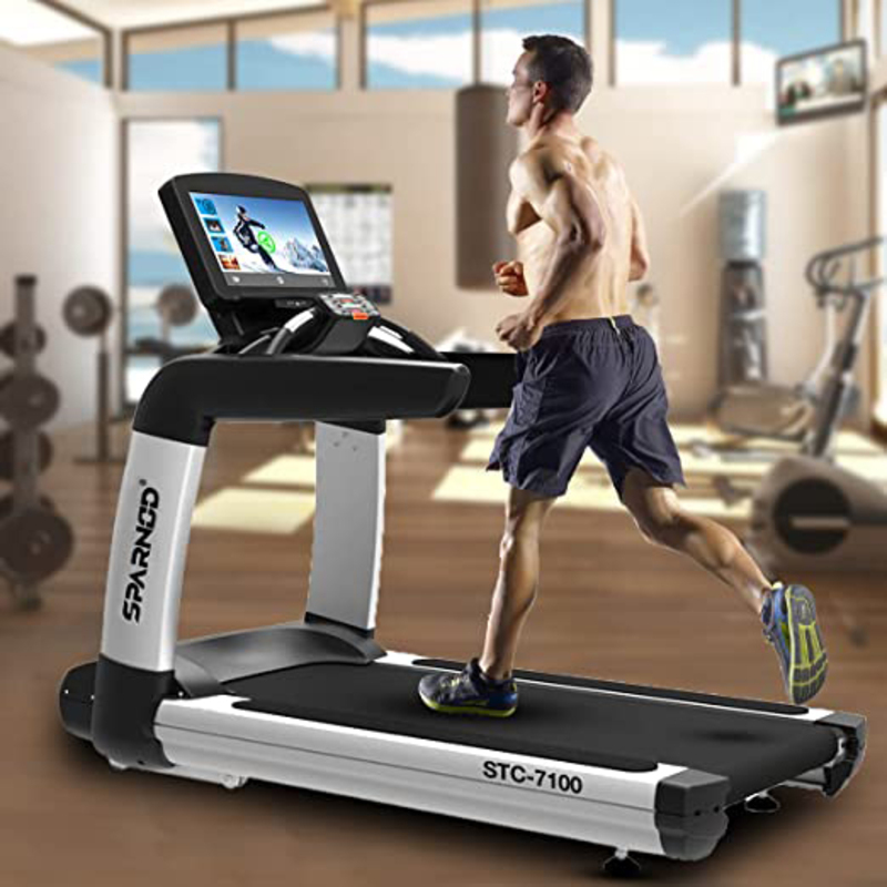 Sparnod Fitness STC-7100 Heavy Duty Professional Grade Commercial Treadmill for Gym Use with 7.0 HP AC Motor, Silver/Black