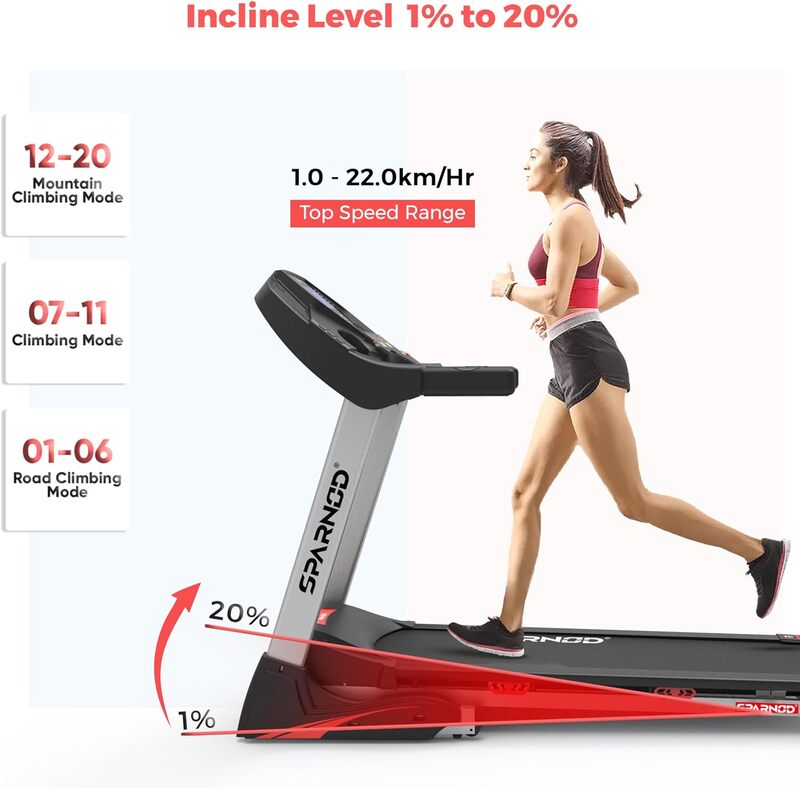 Sparnod Fitness STH-6200 High-Performance 8hp Peak DC Motor Treadmill: Speeds up to 22 km/h, Hydraulic Foldable Design, 7" LCD, Bluetooth Speaker, User Weight 160kg - Elevate Your Workouts