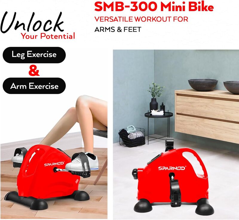 Sparnod Fitness SMB-300 Mini Bike Your Versatile Full-Body Workout Solution for Home and Office: Portable Under Desk Pedal Exerciser with Adjustable Resistance & LCD Monitor for Arm and Leg Workout