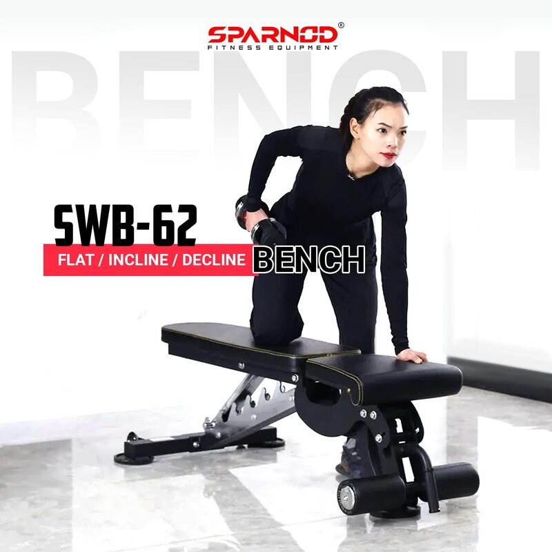 SPARNOD FITNESS SWB-62 Heavy Duty Steel Multifunction Adjustable (Flat, Incline and Decline) Weight Bench for Gym, Strength Training and Full Body Workout