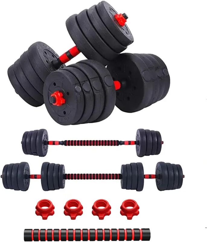 Sparnod Fitness SCD-30 2-in-1 Dumbbells/Barbell Set (30kg) - Easy 3-Step Assembly with Connector Rod, Eco-Friendly Weights, Concrete Dumbbells with PVC Coating, Slip-Free Handgrip, Total Home Fitness