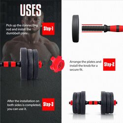 Sparnod Fitness SCD-20 2-in-1 Dumbbells/Barbell Set (20kg) - Easy 3-Step Assembly with Connector Rod, Eco-Friendly Weights, Concrete Dumbbells with PVC Coating, Slip-Free Handgrip, Total Home Fitness