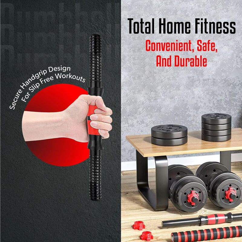 Sparnod Fitness SCD-20 2-in-1 Dumbbells/Barbell Set (20kg) - Easy 3-Step Assembly with Connector Rod, Eco-Friendly Weights, Concrete Dumbbells with PVC Coating, Slip-Free Handgrip, Total Home Fitness