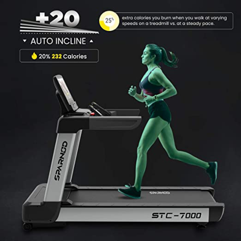 Sparnod Fitness STC-7000 Heavy Duty Professional Grade Commercial Treadmill for Gym Use with 18.5 inch Touchscreen Display & WiFi, Black